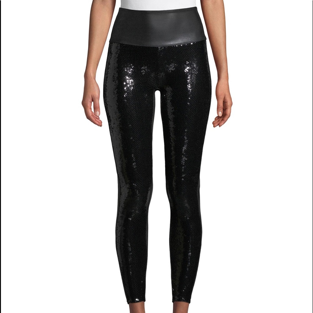 SPANX Faux-leather sequin high-rise leggings!